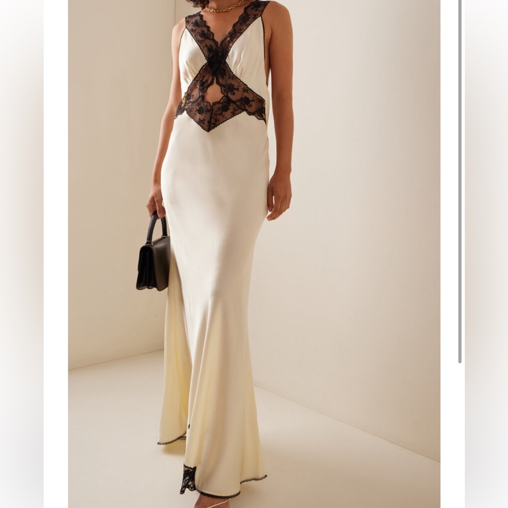 SIR the label Cream Maxi Dress with Black Lace Insets